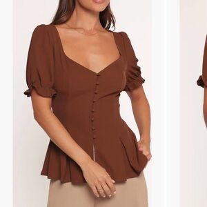 Petal + Pup Kameran Peplum Top Brown Size Medium